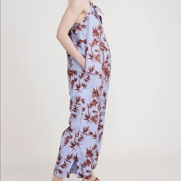 Hatch Noa Blue Floral Linen Maternity Jumpsuit Adjustable Straps Size 1 (S/XS) - Picture 1 of 9